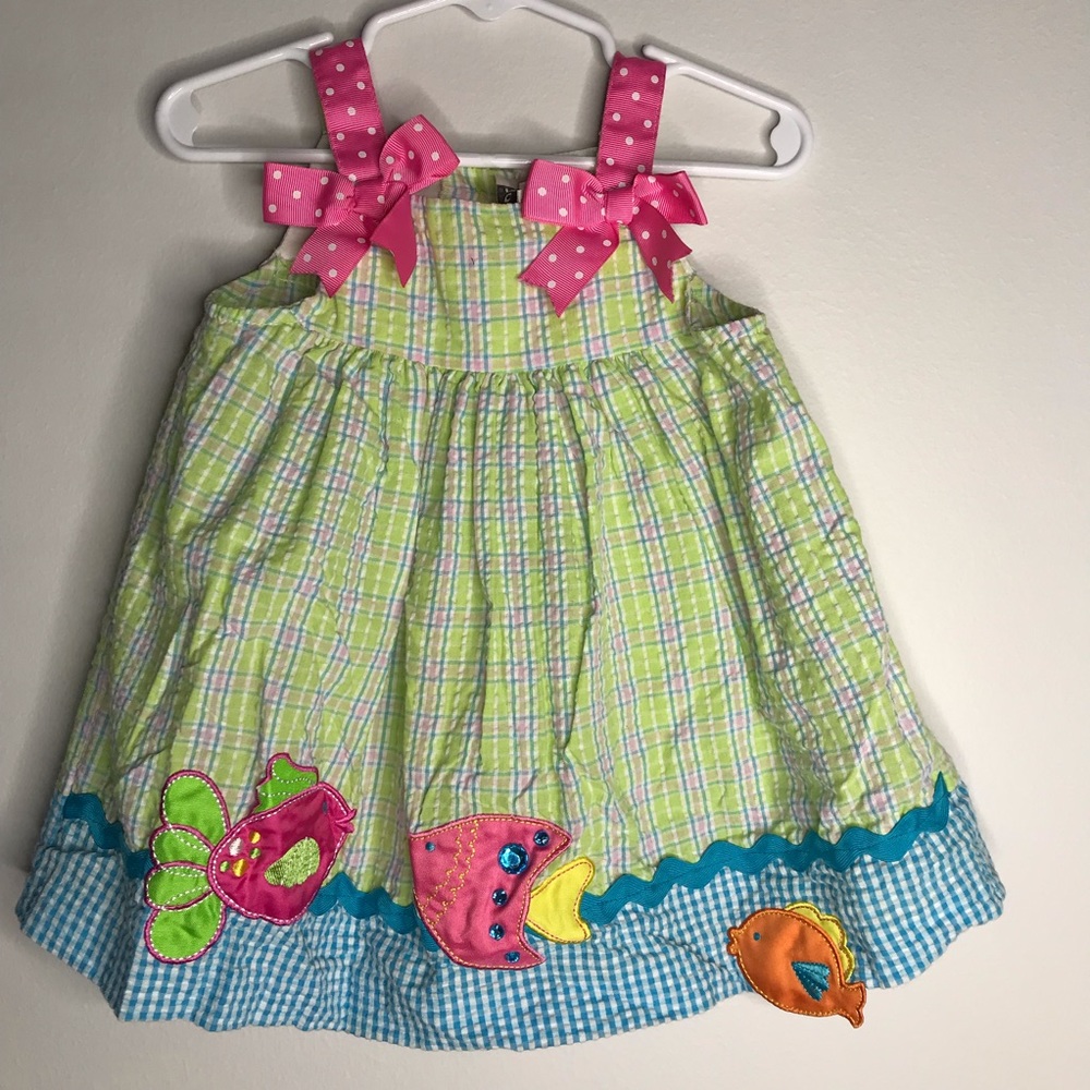 3/$30! Rare Too seersucker 🐟🐠 fish 🐟 🐠 dress size 12 months